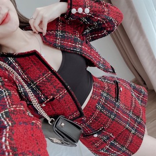 Set Dạ Đỏ Sọc Đen Tay Dài - S31073
