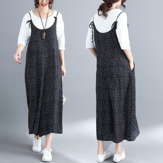 [ORDER] Quần yếm nữ bigsize ống rộng đen chấm bi dịu dàng (fit 70kg) - Có ảnh thật