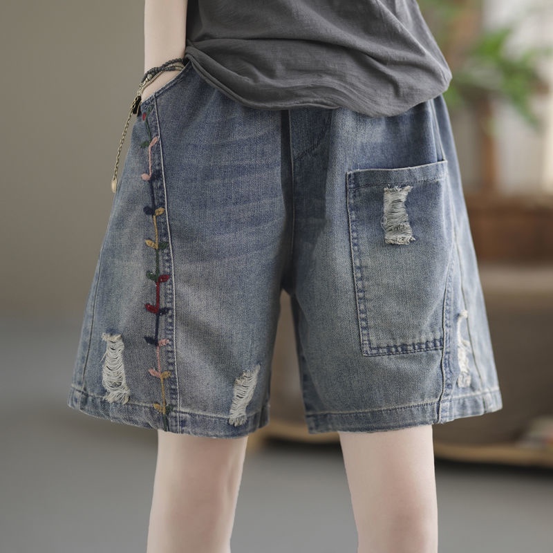 Quần Short denim Dáng Rộng Thêu Họa Tiết Thời Trang Mùa Hè Mới 2023 Cho Nữ