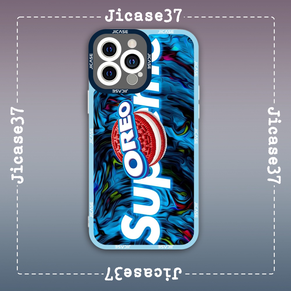 Ốp lưng iphone cạnh vuông Jicase JMcase Bánh quy superme xanh đậm hip hop x/xs/11/12/pro/max/plus/promax