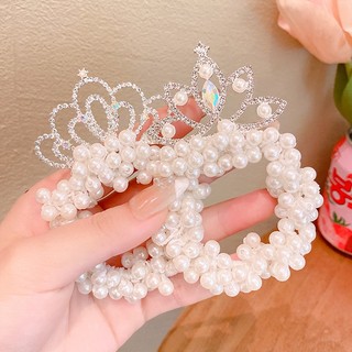 Dây cột tóc cao su hình vương miện đính hạt ngọc trai cho bé gái mã 2023