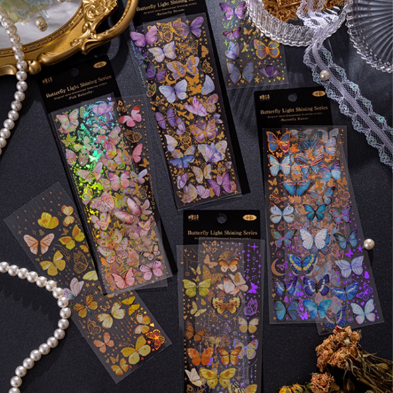 Miếng Dán Hình Bướm Hoạt Hình Nhiều Màu Sắc Lấp Lánh Chống Thấm Nước Trang Trí Sổ Tay Nhật Ký