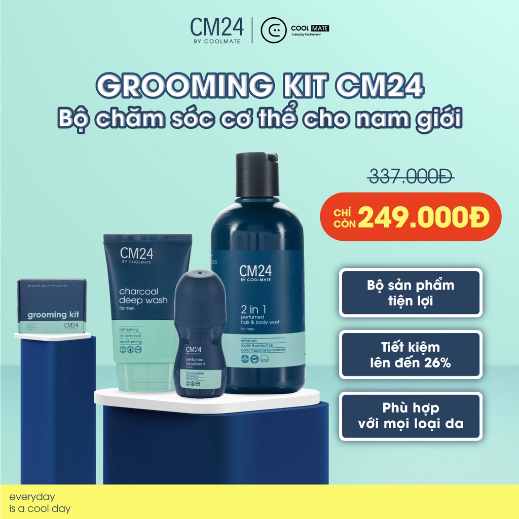 Grooming Kit - Bộ chăm sóc cơ thể cho nam (Tắm gội 2in1 180ml + Sữa rửa mặt 100ml + Lăn khử mùi 50g) - thương hiệu CM24