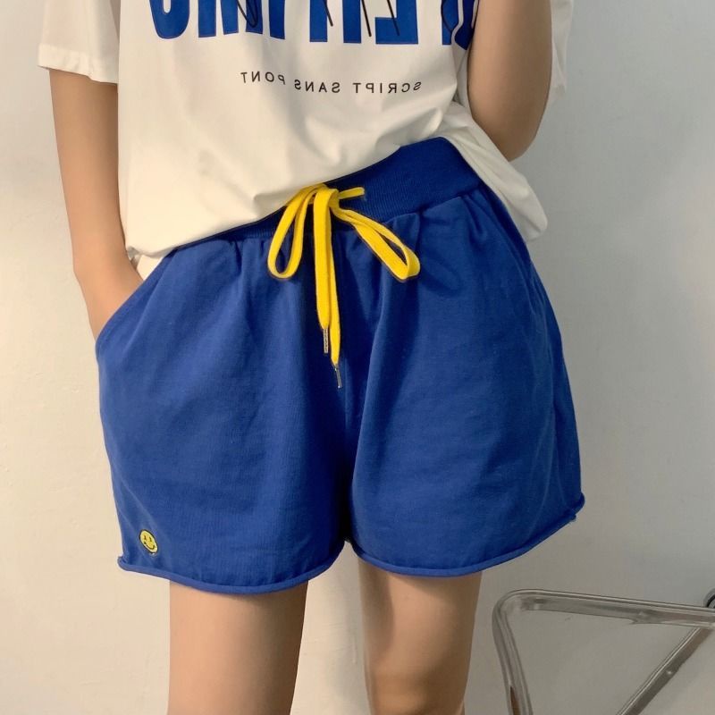 Jiashucheng Klein Quần Short Thể Thao Ống Rộng Lưng Cao Màu Xanh Dương Phong Cách Hàn Quốc Thời Trang Mùa Hè Hàng Mới Dành Cho Bạn Nữ Mặc Ngoài