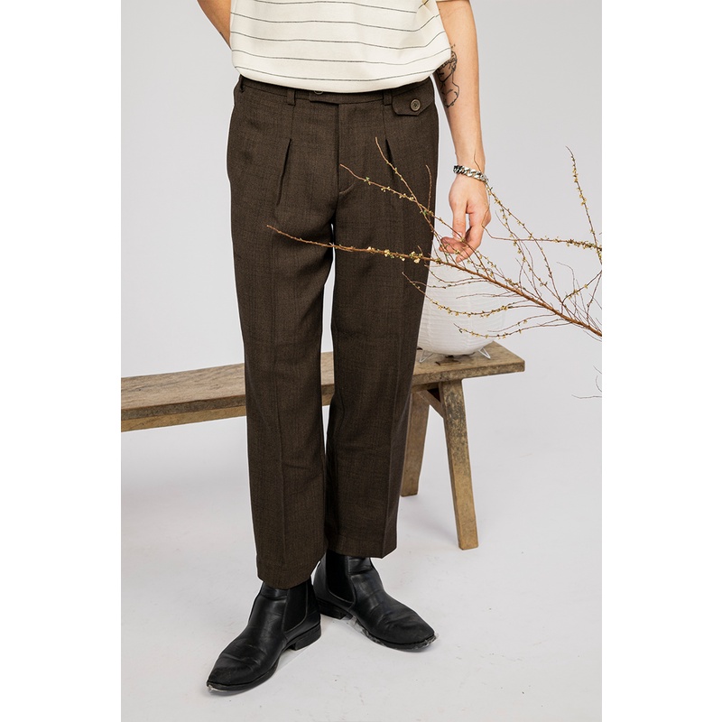 Quần tây nam phong cách cổ điển màu nâu caro vintage