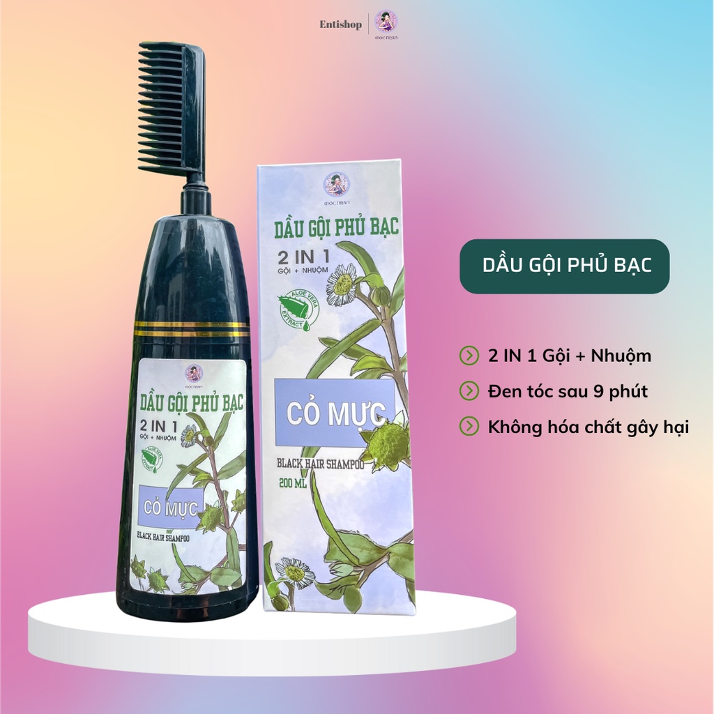 Dầu gội phủ bạc Cỏ mực Mộc Nhan 200ml làm đen tóc tự nhiên tại nhà chỉ sau 9 phút