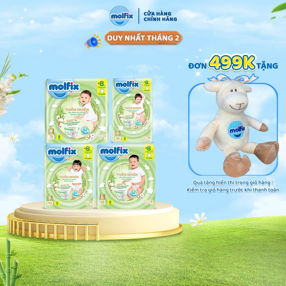 [HÀ NAM] Tã/bỉm dán quần Molfix Thiên nhiên S80+8/ M dán 76+8 / M76+8 / L68+8 / XL62+8 / XXL56+8