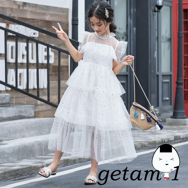 Đầm Xòe Công Chúa Tay Cánh Tiên Đính Kim Sa Hình Trăng Sao Cho Bé Gái