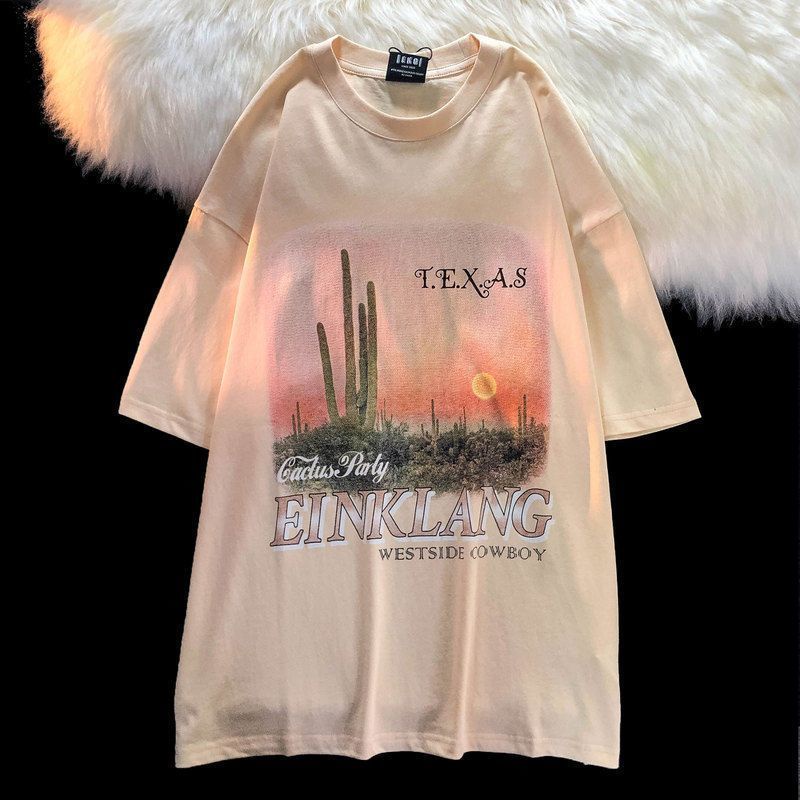 Áo Thun Tay Ngắn Dáng Rộng Chất Liệu 100% Cotton Phong Cách Retro Cho Cặp Đôi