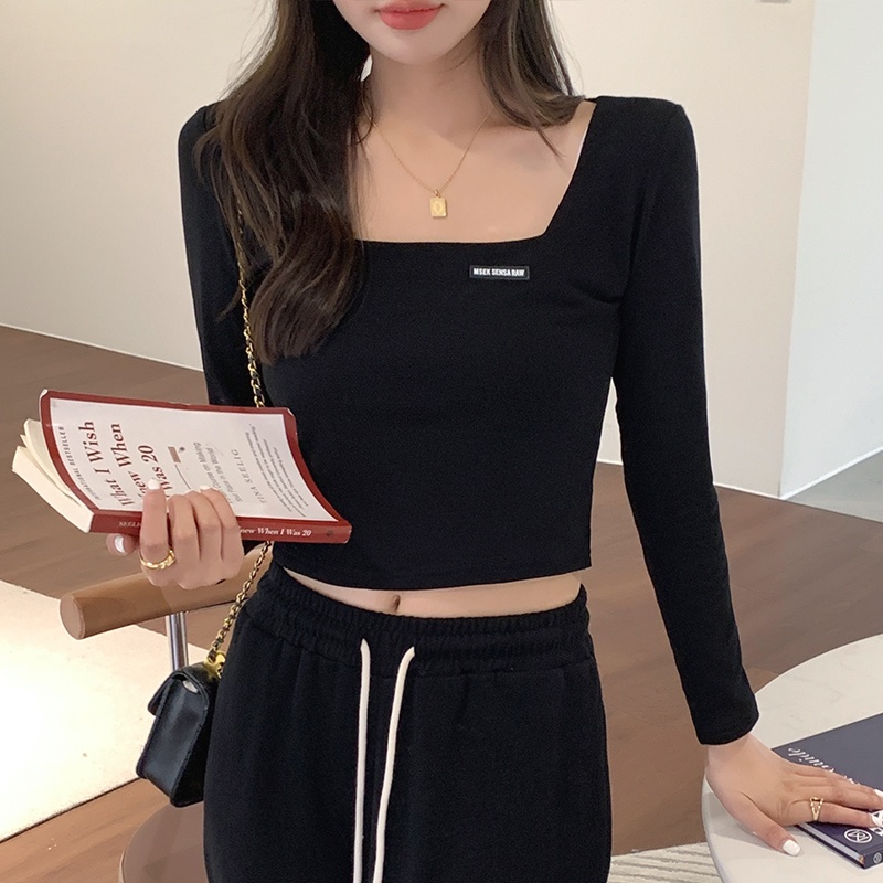 Áo Thun Dài Tay Cổ Vuông Dáng Ôm Thời Trang Mùa Thu Hàn Quốc Dành Cho