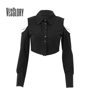Vesglory Áo Sơ Mi Tay Dài Cổ Chữ V Màu Trơn Dáng Ôm Thời Trang Dành Cho Nữ