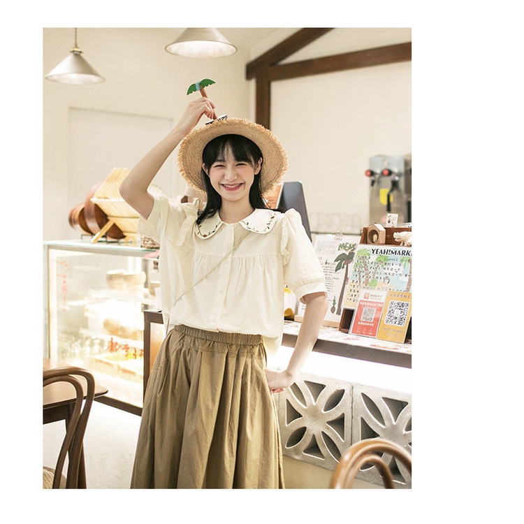 Áo Sơ Mi Mùa Hè 2022 Thiết Kế Mới Thêu Họa Tiết Phong Cách Đại Học Claudine Nhật Bản Cho Nữ