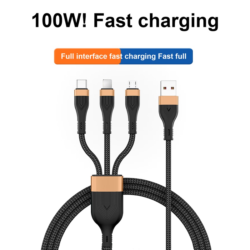 Cáp Sạc Nhanh 3 Trong 1 4Ft 100W Cho Điện Thoại Android Ios Type-C