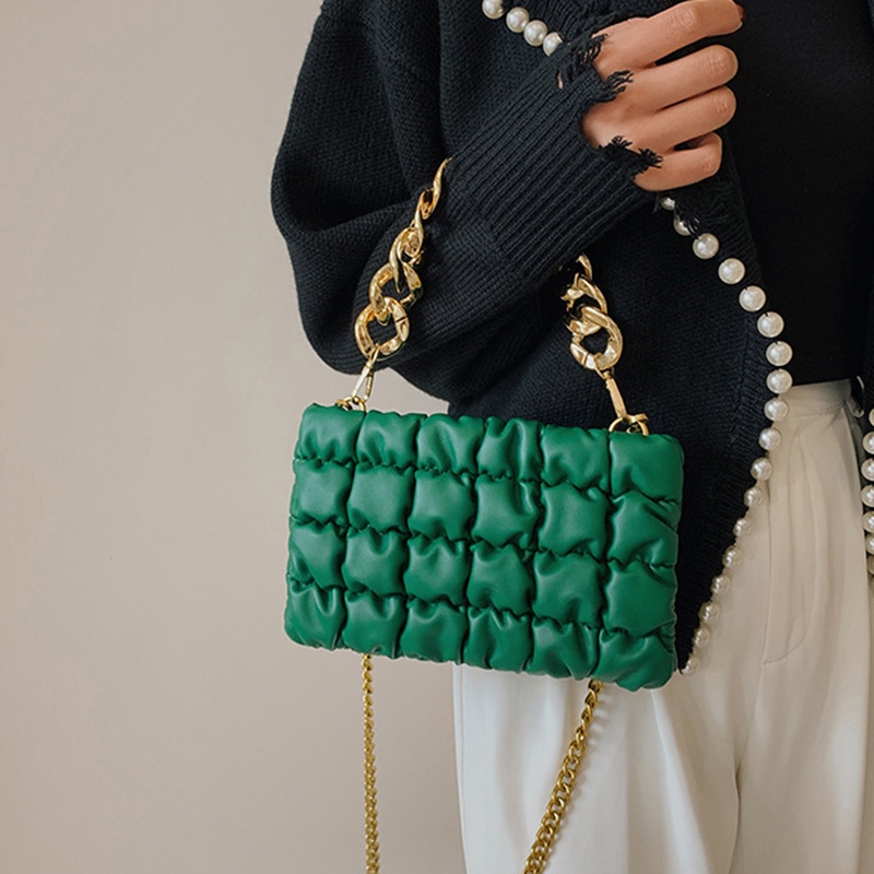 Ielgy Túi Xách Đeo Vai Bề Mặt Dày Mềm Mại Họa Tiết Kẻ Sọc Có Dây Xích