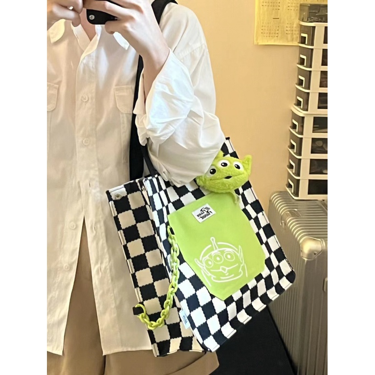 Túi Xách Canvas Họa Tiết Caro Phong Cách Mới Cho Nữ