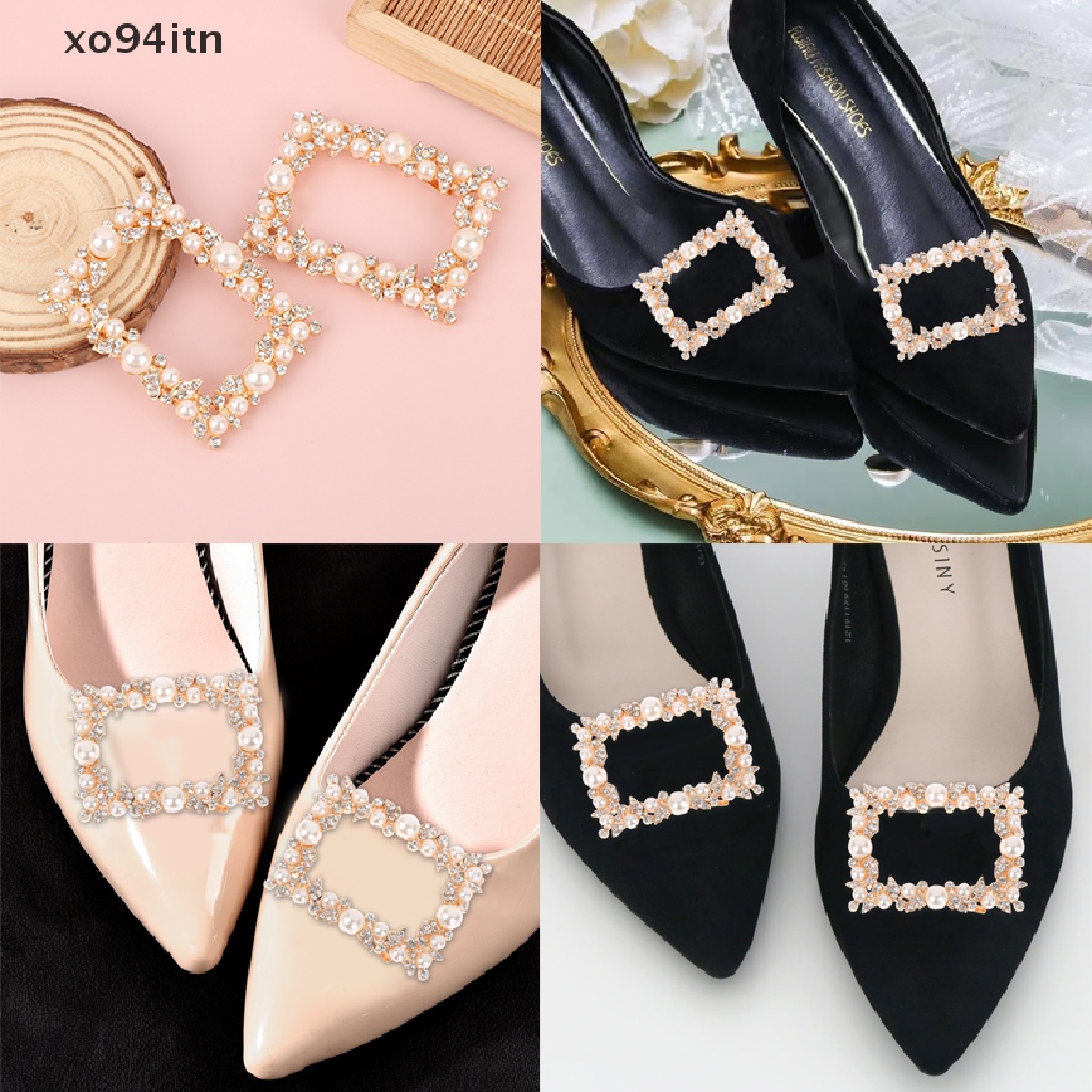 1 Khóa Kẹp Kim Loại Đính Đá Và Ngọc Trai Trang Trí Giày Cao Gót