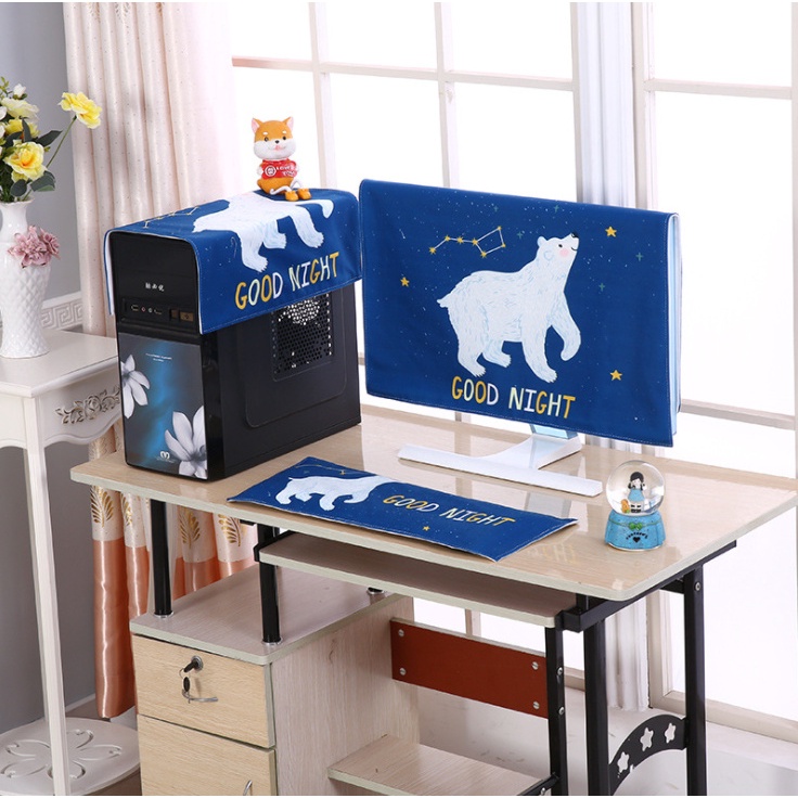 Bộ 3 khăn phủ máy tính để bàn che bụi màn hình từ 24in trở xuống, bàn phím siêu mềm