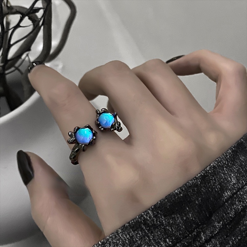 Nhẫn Hở Đính Đá Zircon Màu Trắng / Xanh Dương Sang Trọng Tinh Tế Tùy Chỉnh Thời Trang Cho Nam Và Nữ