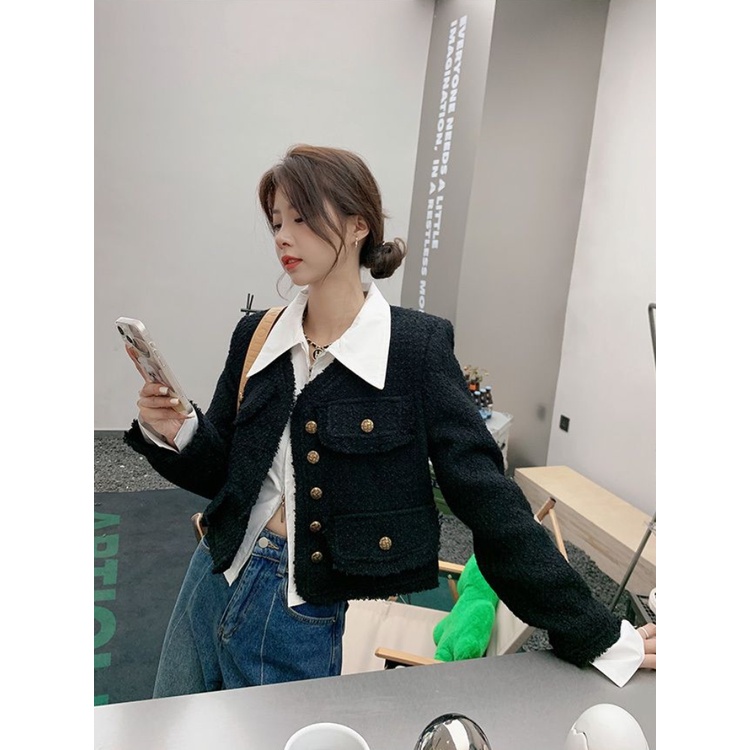 Áo sơ mi croptop nữ màu trắng niche thiết kế cảm giác xếp lớp bên trong áo sơ mi dài tay áo sơ mi nữ màu trắng