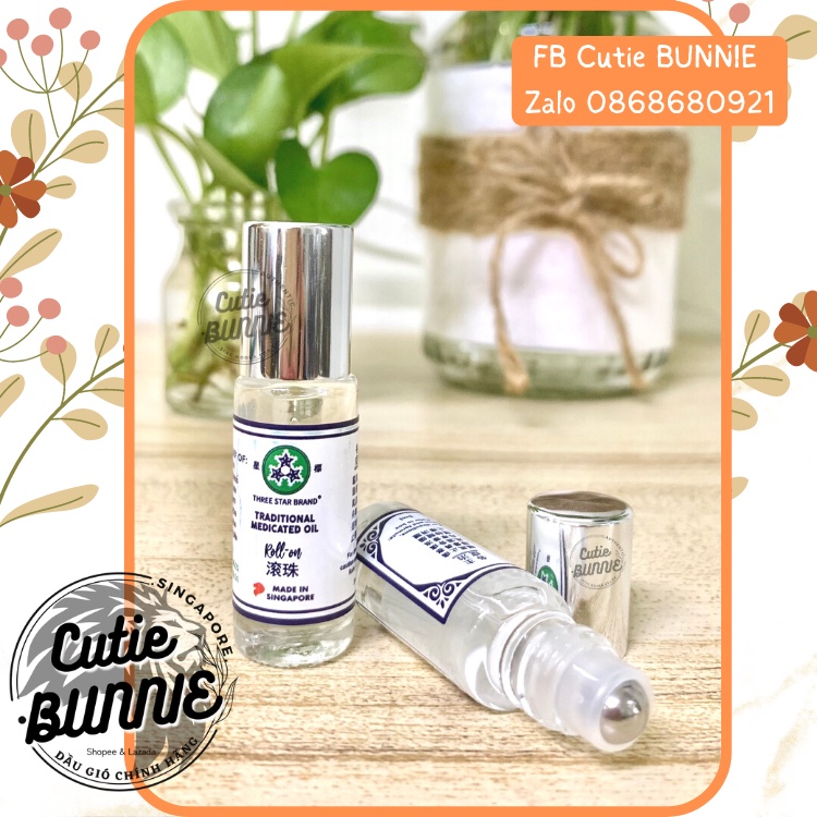 Dầu gió bi lăn hiệu Three Star 5ml Date 2026 / Hàng nội địa Singapore