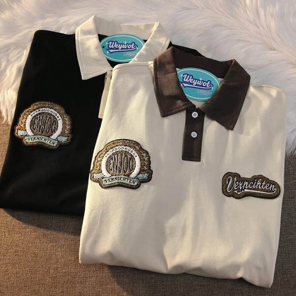 Áo polo Tay Ngắn Bằng Cotton In Họa Tiết Độc Đáo Phong Cách Hàn Quốc Thời Trang Cho Nữ