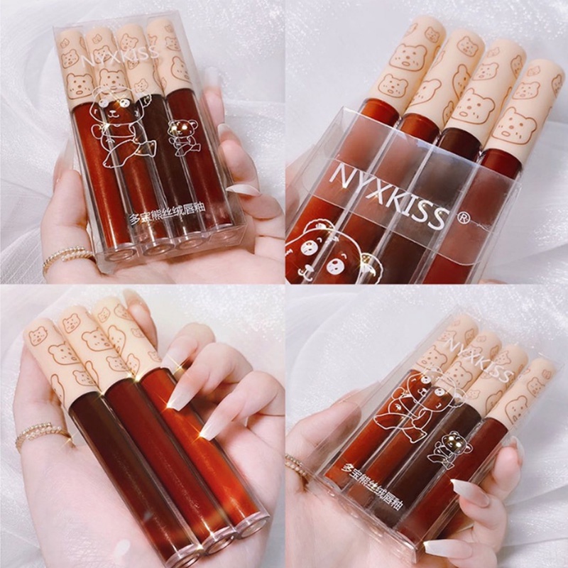 🎐Joliann🎐Set 4 thỏi son kem nhung lì NYXKISS dưỡng ẩm môi 4 màu chống dính