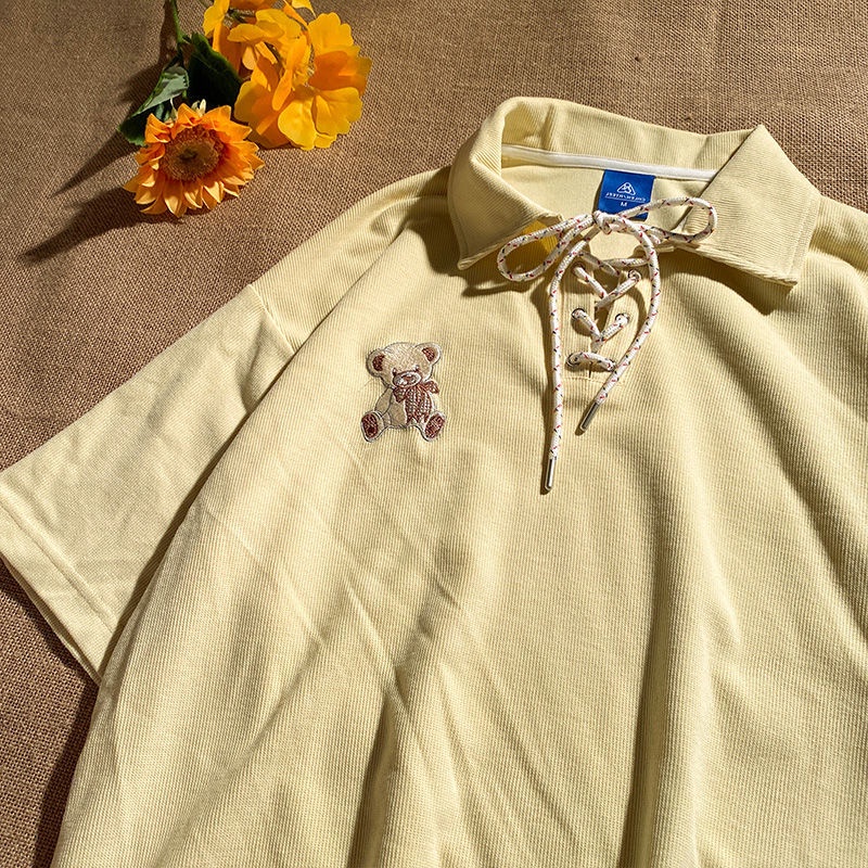 COZOK Áo polo Tay Ngắn Dáng Rộng Cột Dây Thời Trang Trẻ Trung