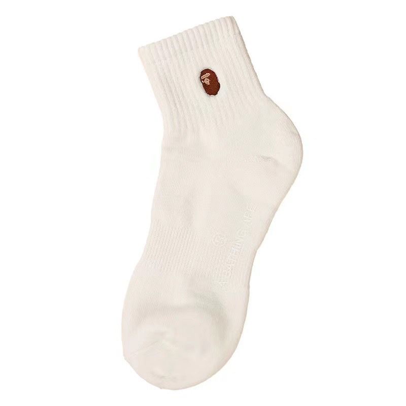 Vớ Cotton Cổ Vừa Thêu Họa Tiết Bape Phong Cách Nhật Bản Thời Trang Thu Đông Dành Cho Nam Nữ