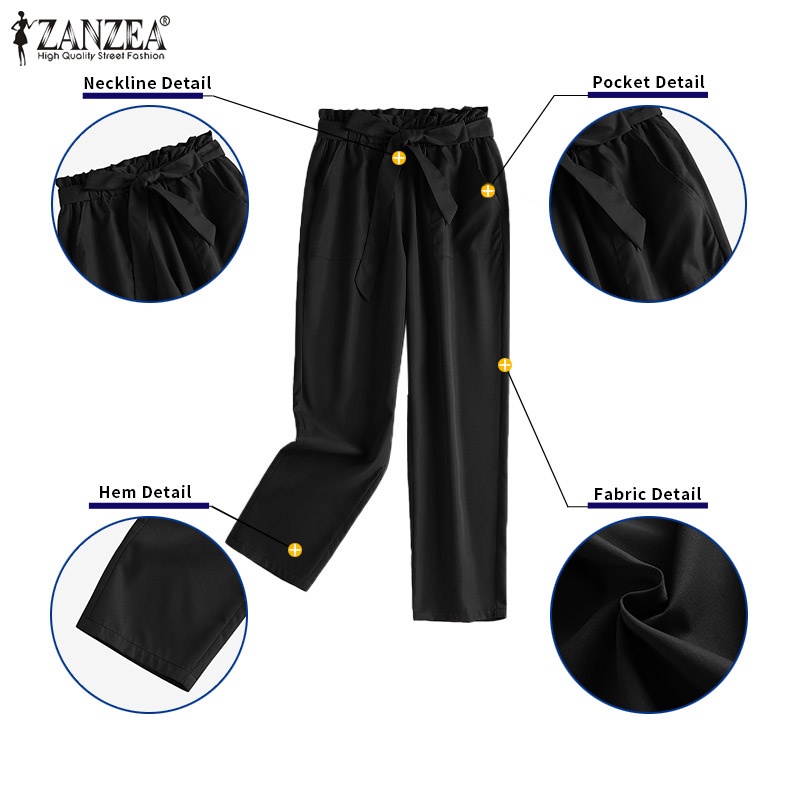 Quần dài ZANZEA lưng thun nhún bèo thời trang đường phố cá tính cho nữ
