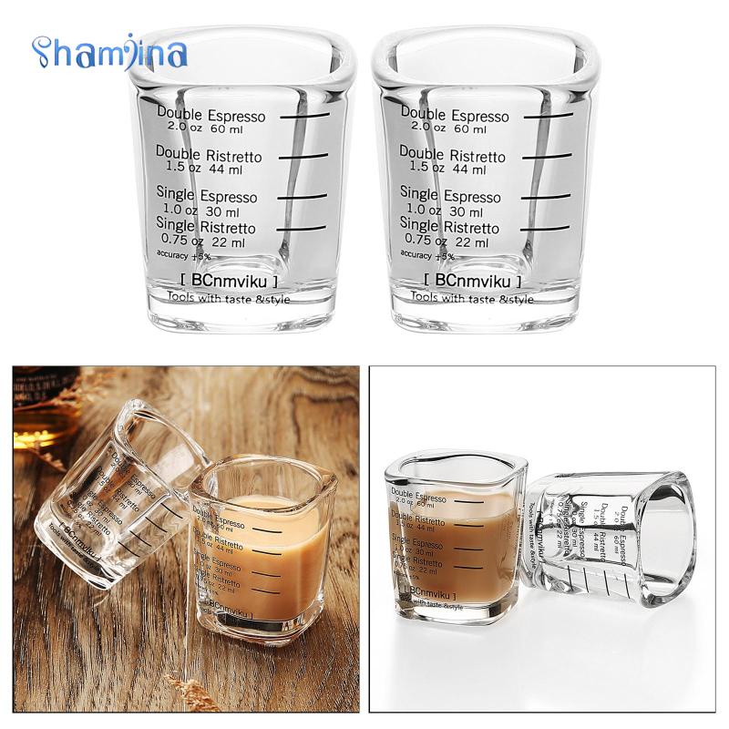 Shamjina Set 2 cốc đo lường bằng thủy tinh dày dặn hình vuông chuyên dụng cho nhân viên pha chế cà phê 60ml