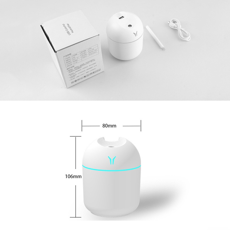 Máy Phun Sương Tạo Ẩm Không Khí Siêu Âm Mini 250ML Có Đèn LED