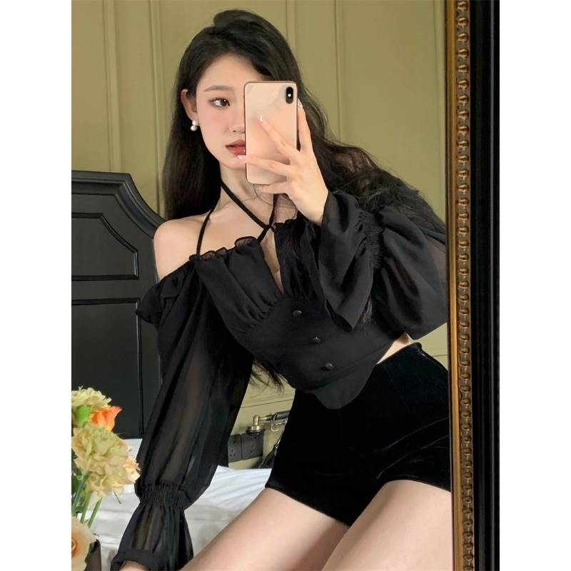 Áo kiểu COZOKC dài tay phối dây thắt nơ độc đáo thời trang