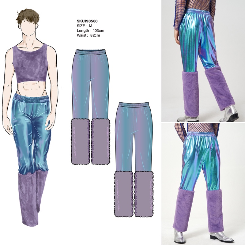 Quần INCERUN cạp cao màu flash phối lông thời trang cá tính