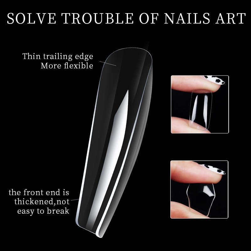 Hộp 480 móng tay giả UR SUGAR màu sắc trong suốt bảo vệ toàn diện