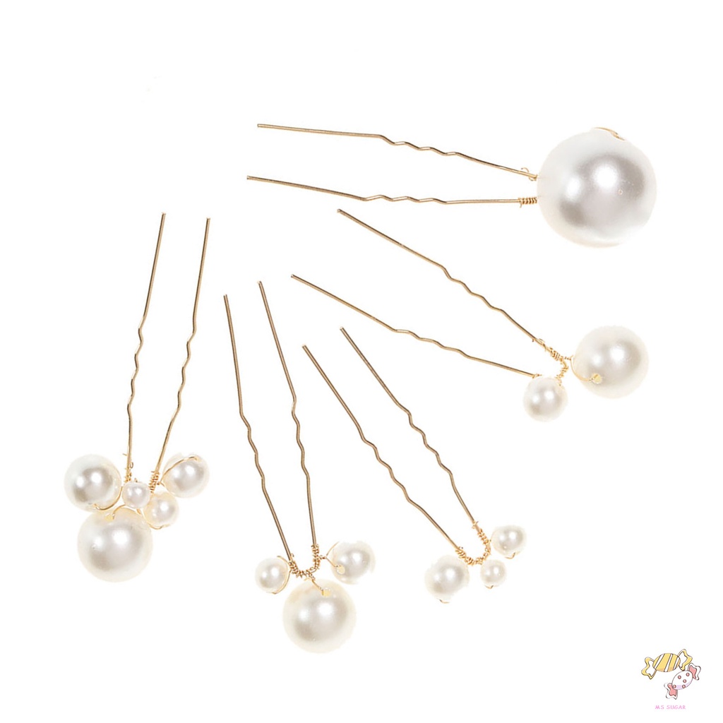 YADORNOS 5pcs/set Trâm Cài Tóc Chữ U Đính Ngọc Trai Giả Bằng Kim Loại Màu Bạc Cho Cô Dâu