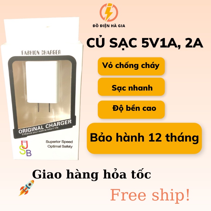 Củ sạc 5V 1A 2A màu trắng HaGia ổn định dòng điện sạc điện thoại an toàn chống cháy nổ bảo hành 12 tháng lỗi 1 đổi 1