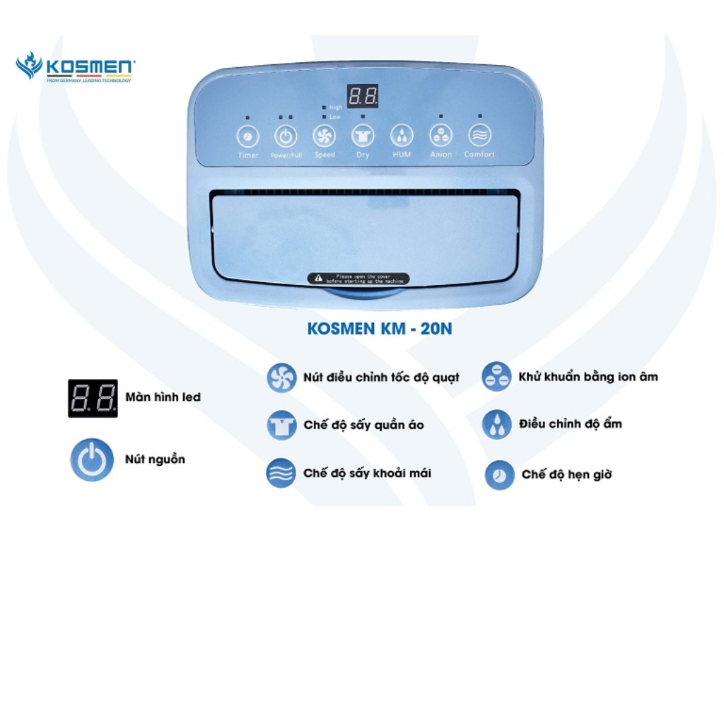 Máy Hút Ẩm Lọc Không Khí Kosmen KM 20N- Dùng Cho Phòng 40-80m2- Bảo Hành 24 Tháng