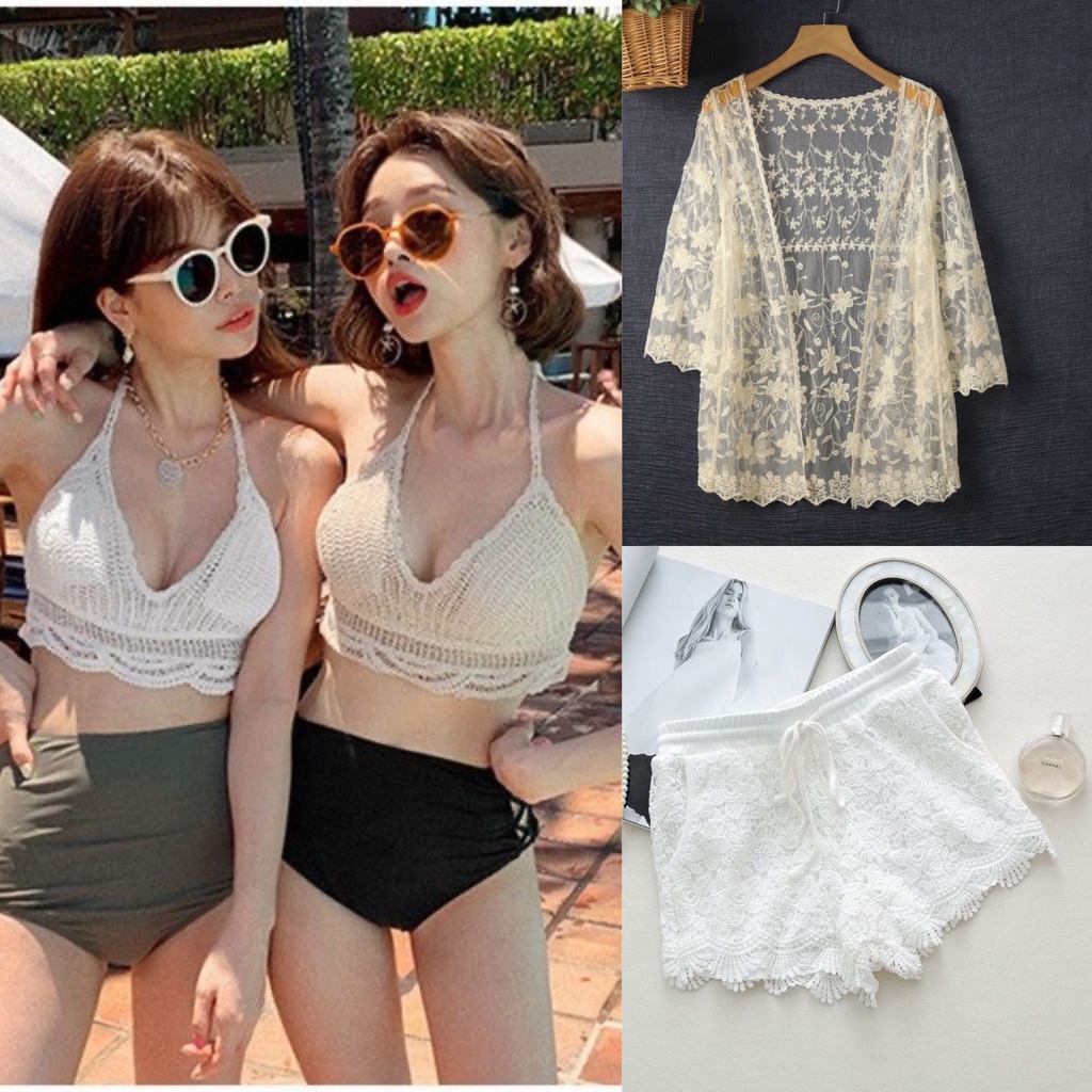 Bikini đồ bơi nữ kín đáo tắm biển 3 món có bán rời bộ ren đi biển