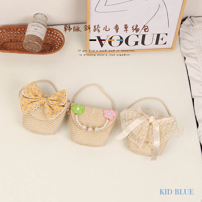 Túi Cói Đeo Chéo Đính Nơ Hoa Xinh Xắn Cho Nữ