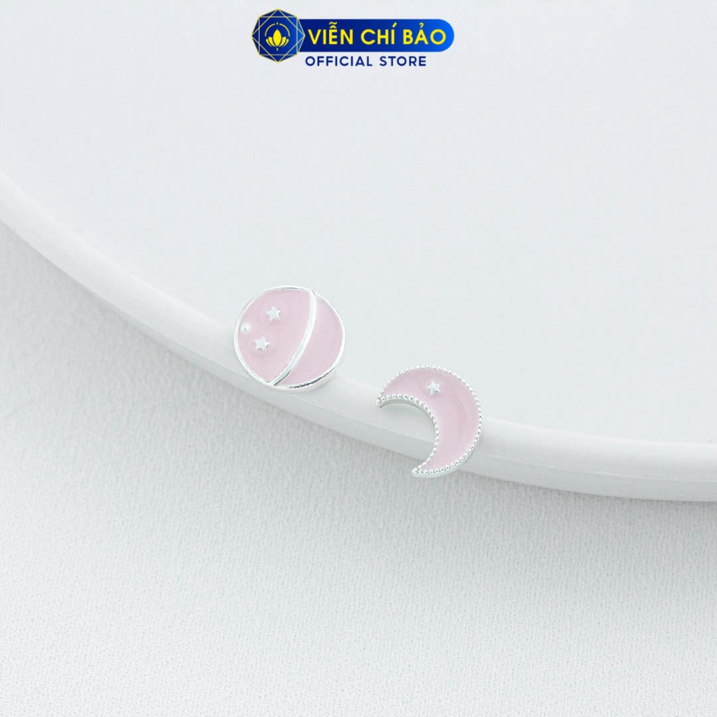 Bông tai bạc nữ mặt trăng địa cầu hồng chất liệu bạc 925 thời trang phụ kiện trang sức nữ Viễn Chí Bảo B400343-H