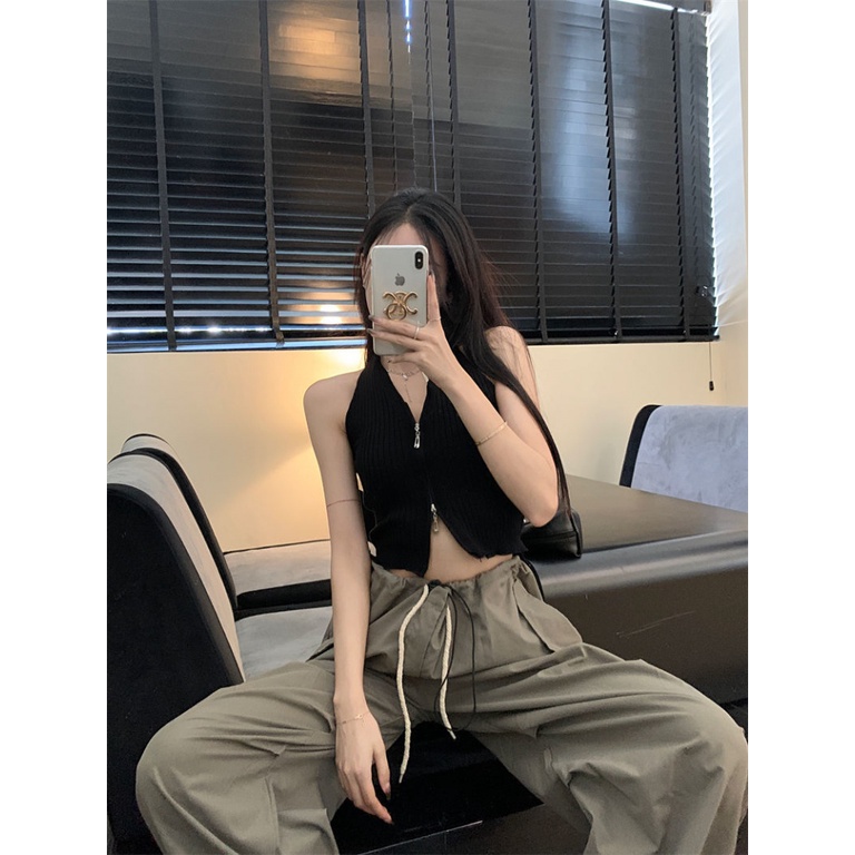 Áo Hai Dây Cổ Chữ v Màu Đen Thời Trang Mùa Hè Quyến Rũ Cho Nữ