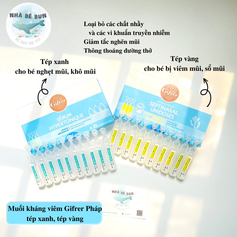 Nước Muối Gifrer Pháp Tép Xanh/ Vàng Cho Bé Từ Sơ Sinh 5ml.