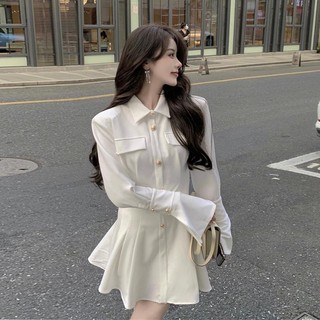 Áo Sơ Mi Thiết Kế Trắng Mùa Thu Nẹp Nữ Nhẹ Phong Cách Trưởng Thành Ôm Hơn Nhìn Váy Ngắn Cao Cấp Pháp Sang Trọng Celeb
