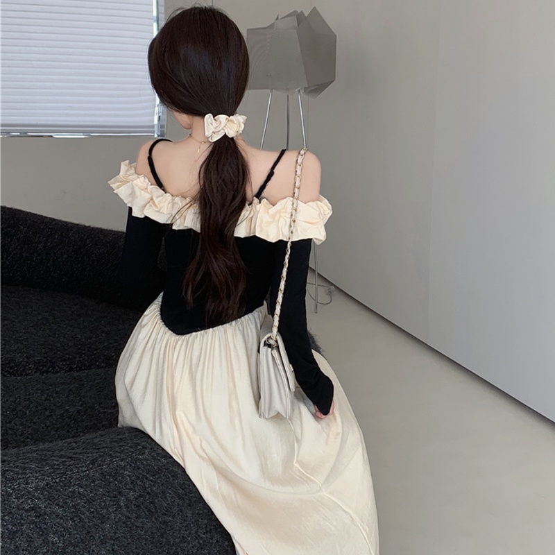 IELGY  Đầm Tay Dài Một Mảnh Kiểu Pháp Thiết Kế Thanh Lịch Cho Nữ