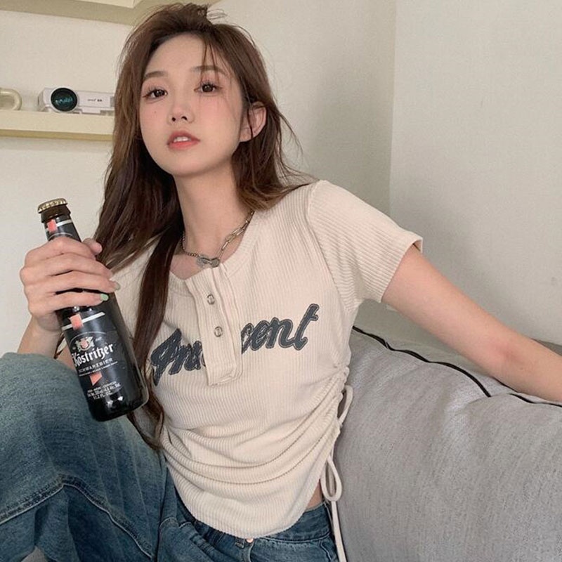 Áo croptop XINLANYASHE tay ngắn phong cách thời trang đường phố 2023