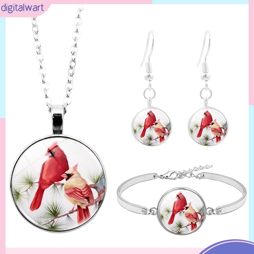 Bộ Trang Sức 3 Món Gồm Vòng cổ / Vòng Tay / Bông Tai Mặt Thủy Tinh Cabochon Hình Chú Chim Cho Nữ