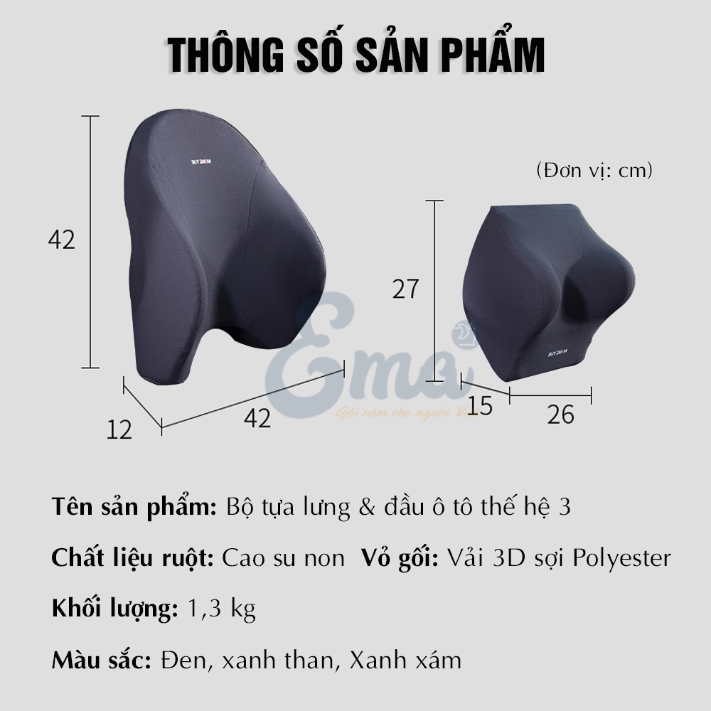 Bộ gối tựa đầu tựa lưng ô tô cao su non AutoX thiết kế công thái học phù hợp tất cả các loại xe hơi | BigBuy360 - bigbuy360.vn