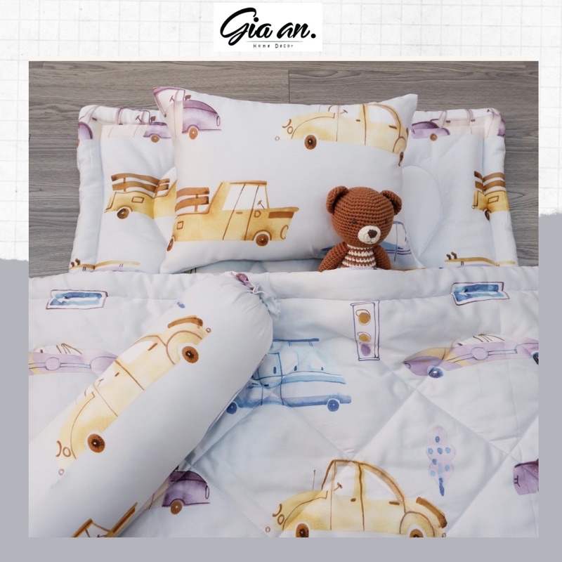 Set mền cho bé đi học hoạ tiết oto, chất liệu lụa tencel 60s 100% sợi tự nhiên mềm mịn mát