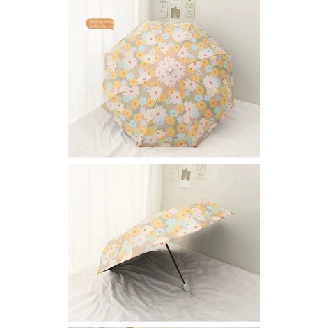 Dù Che Nắng Tự Động Bằng Cao Su Màu Đen In Họa Tiết Hoa Cúc Xinh Xắn