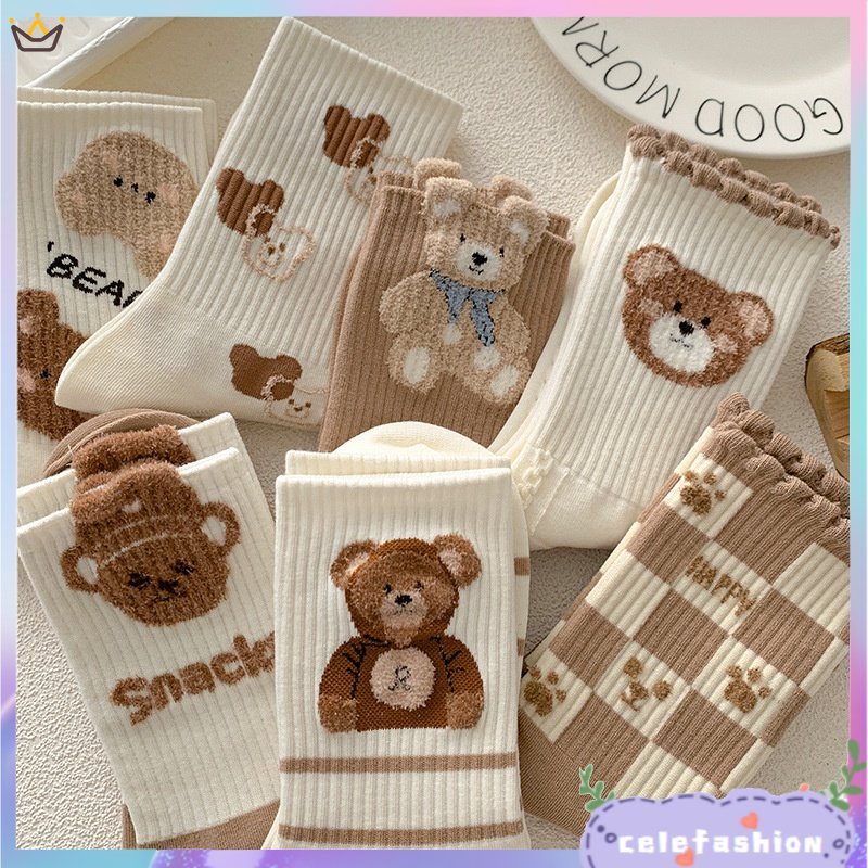 Vớ Cotton Dày Dặn In Họa Tiết Gấu Dễ Thương Thời Trang Thu Đông Cho Nữ CFH MM